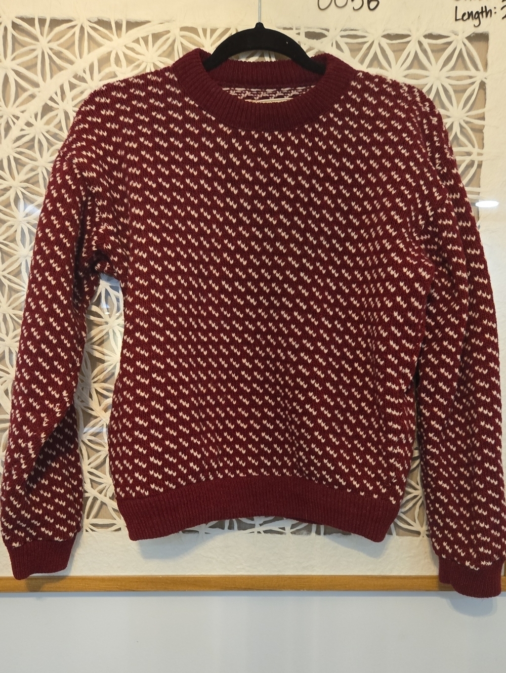 LL Bean Knit Birdseye Fisherman Sweater Wool Red Vintage 80's RARE Norway
